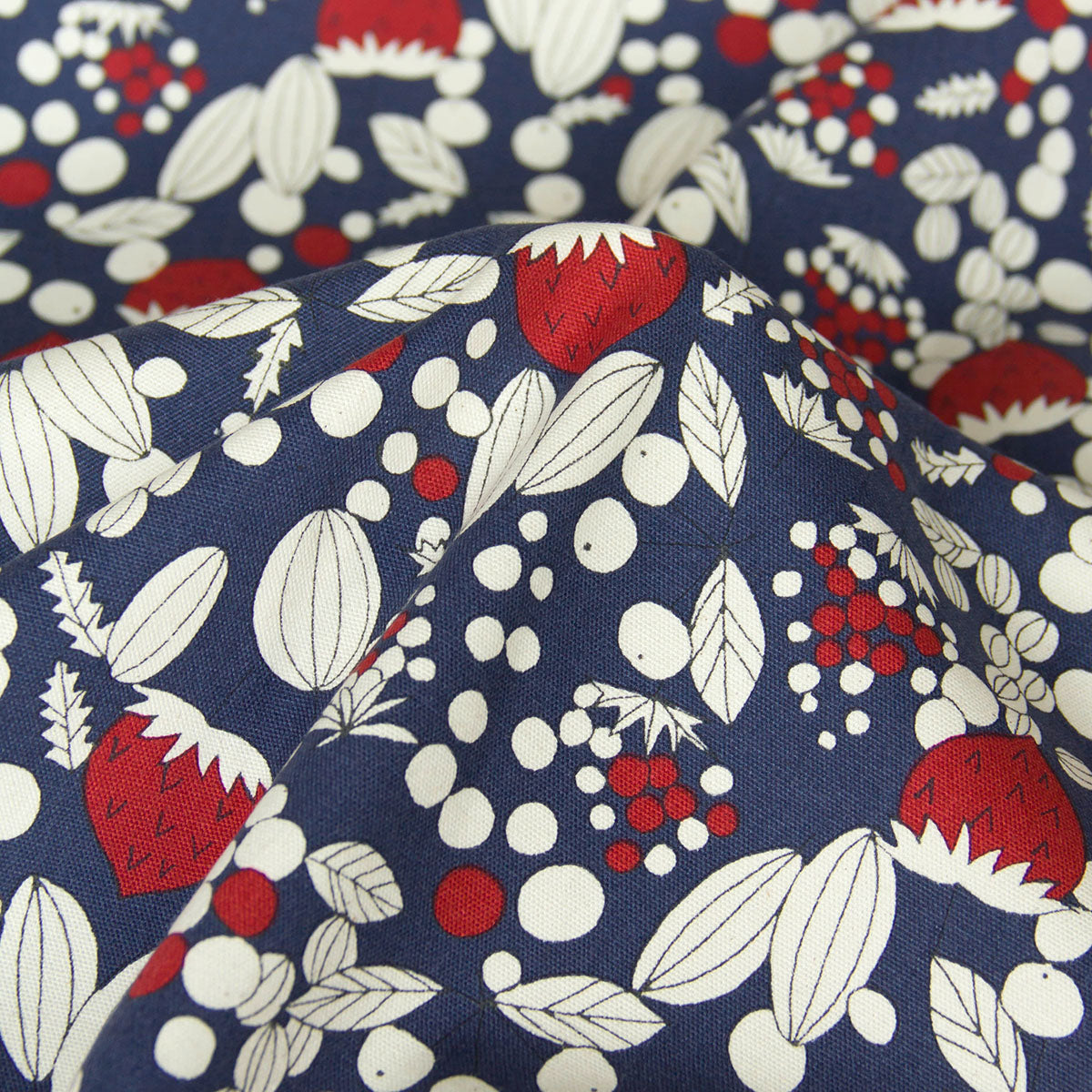 Oxford Cotton  Fabric Vintage Style Strawberry & Nut Navy by the Yard