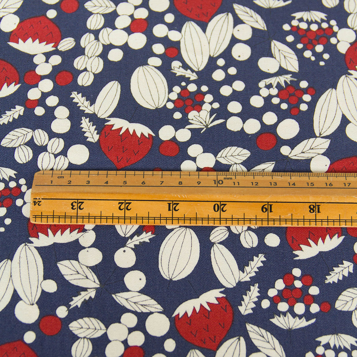 Oxford Cotton  Fabric Vintage Style Strawberry & Nut Navy by the Yard