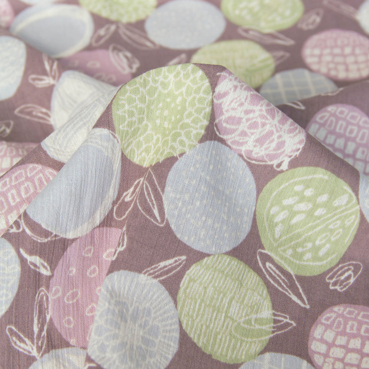 Lightweight Crinkled Gauze with Pastel Circle Pattern Dusty Mauve by the Yard