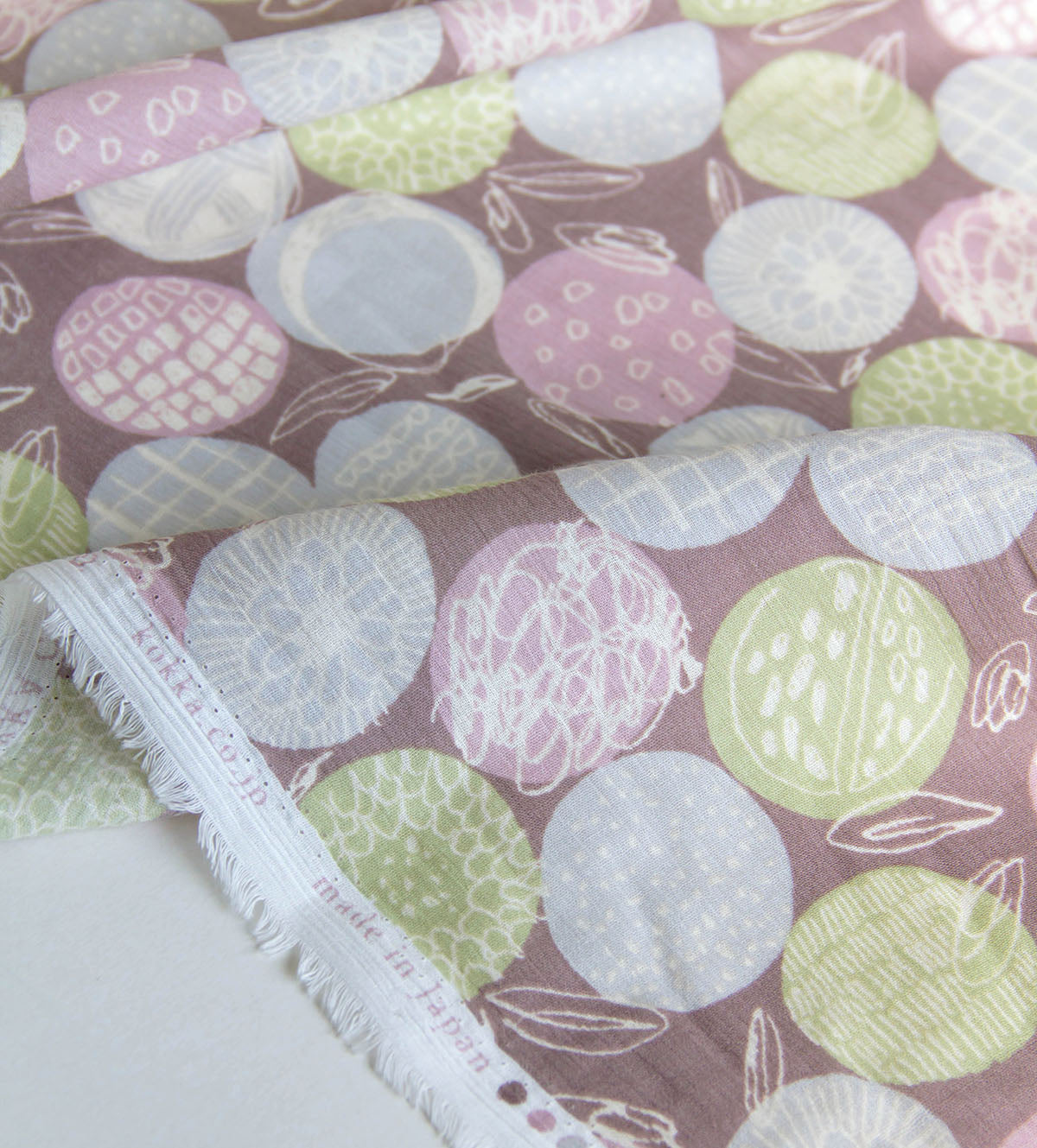 Lightweight Crinkled Gauze with Pastel Circle Pattern Dusty Mauve by the Yard