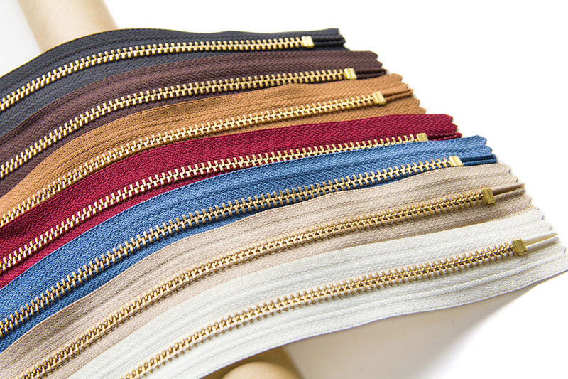 YKK #5 Closed-End Metal Zippers with Brass Teeth –  For Sewing Bags & Crafts