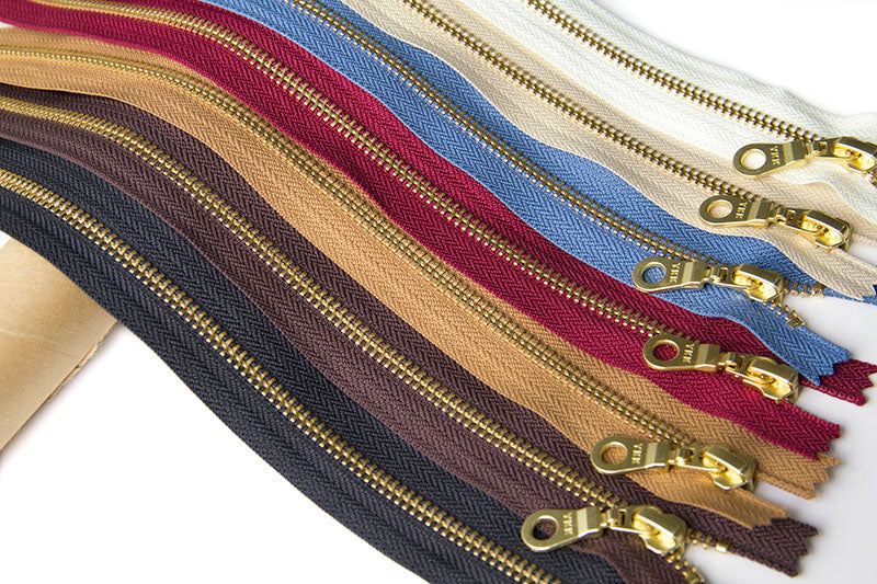 YKK #5 Closed-End Metal Zippers with Brass Teeth –  For Sewing Bags & Crafts