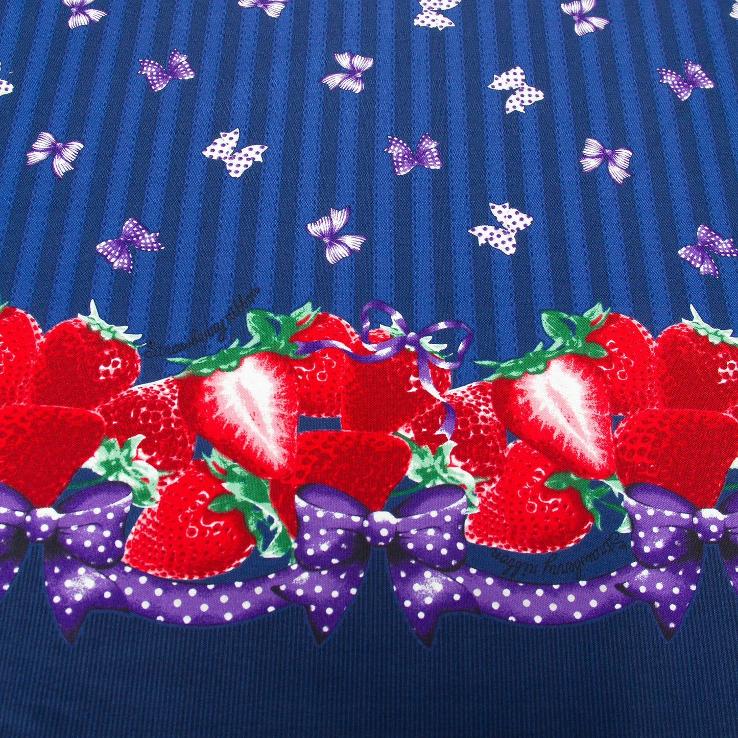 Oxford Cotton Fabric Strawberry Stripe Blue by the Yard