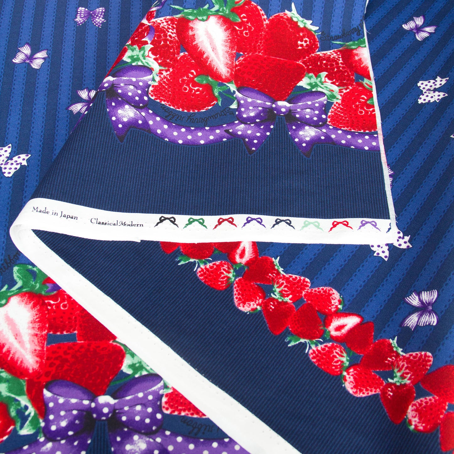 Oxford Cotton Fabric Strawberry Stripe Blue by the Yard