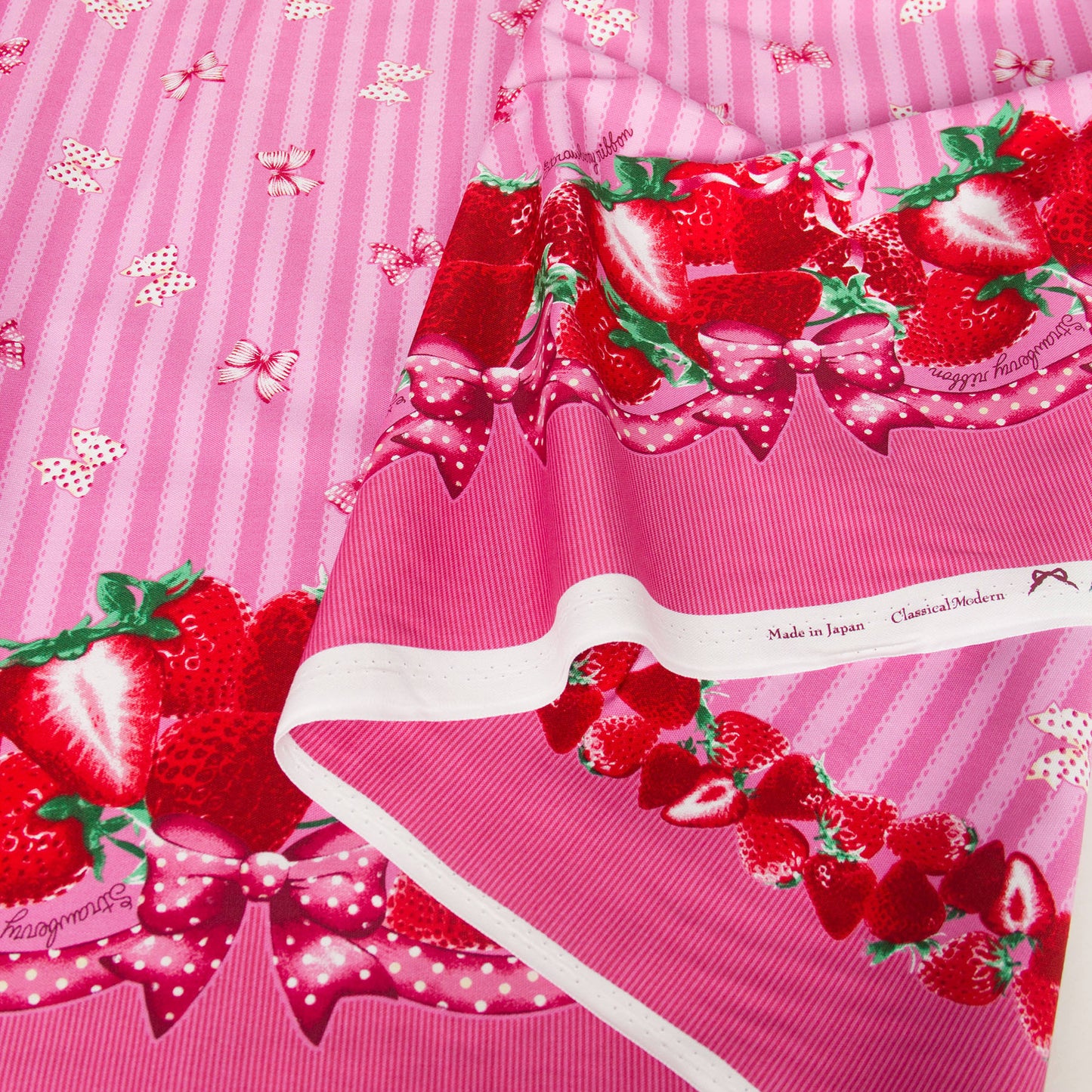Oxford Cotton Fabric Strawberry Stripe Pink by the Yard