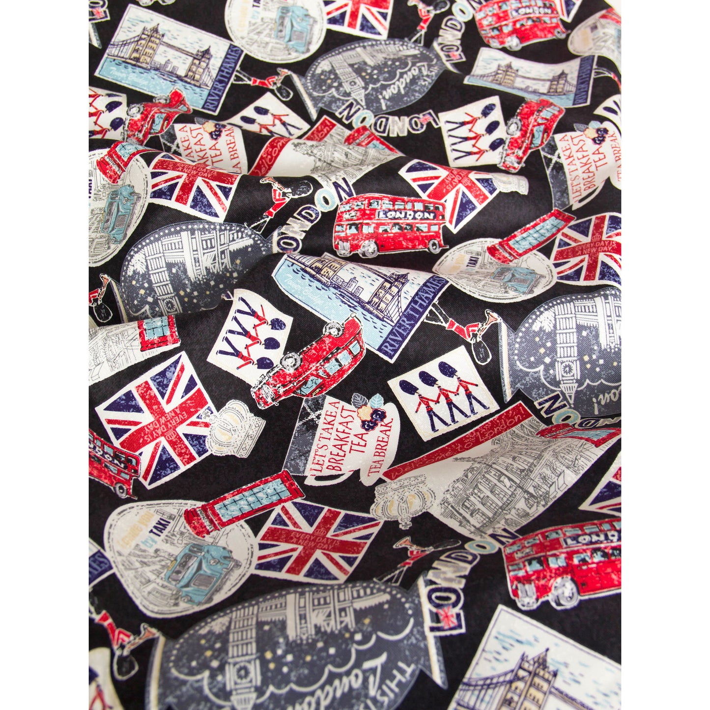 Vintage London Icon Print Oxford Cotton Fabric Black by the Yard