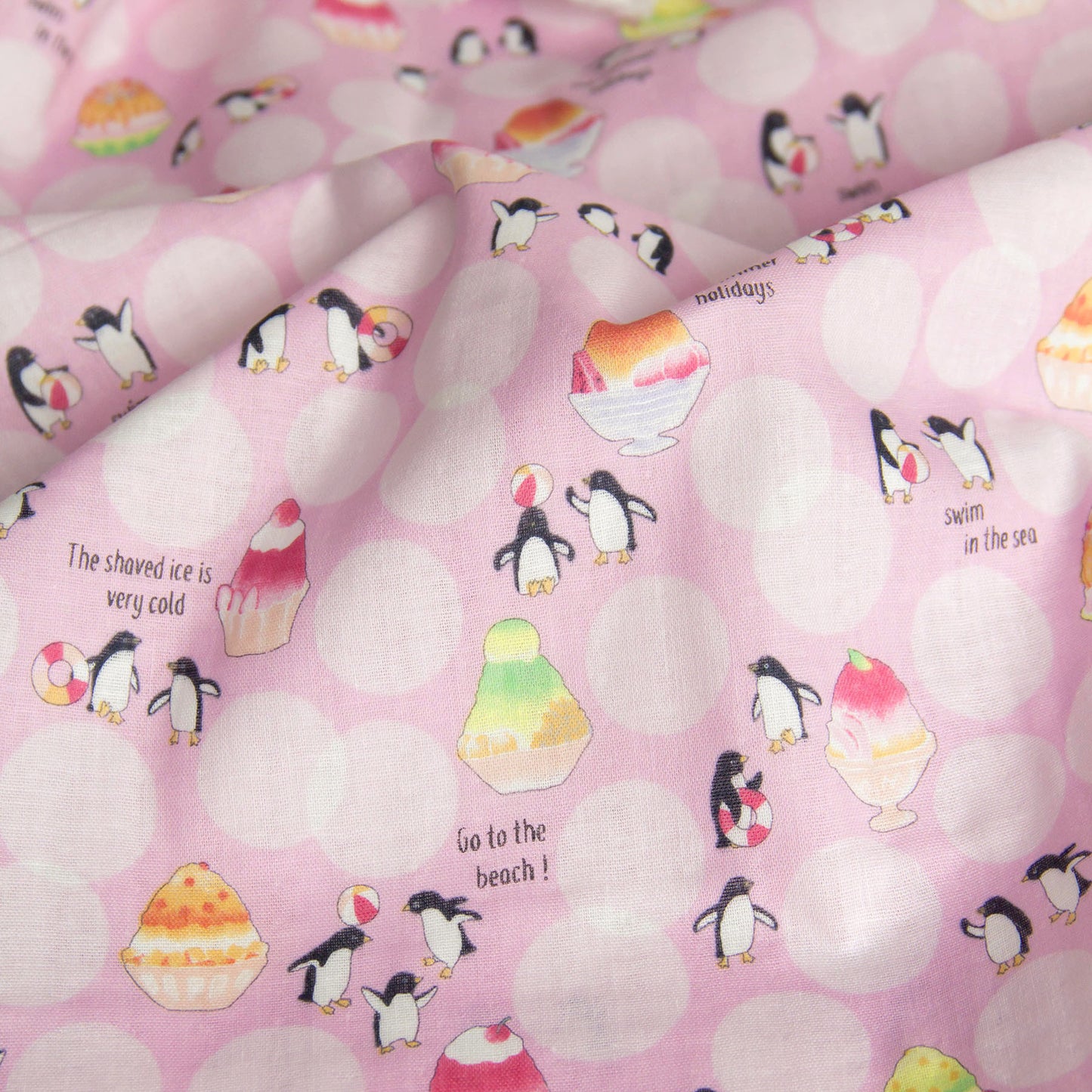Cotton Double Gauze Fabric Cute Penguin Polka Dot Pink by the Yard