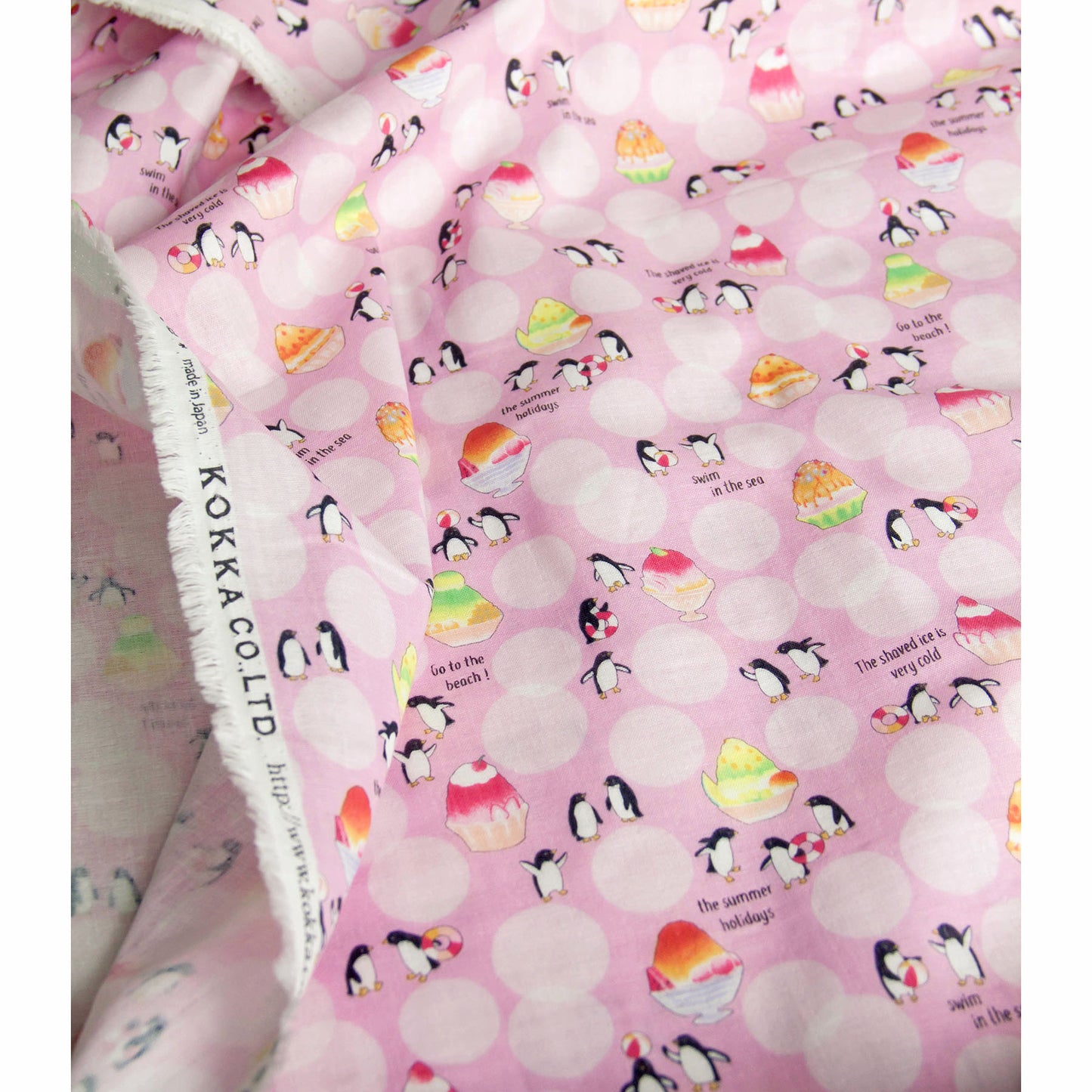 Cotton Double Gauze Fabric Cute Penguin Polka Dot Pink by the Yard