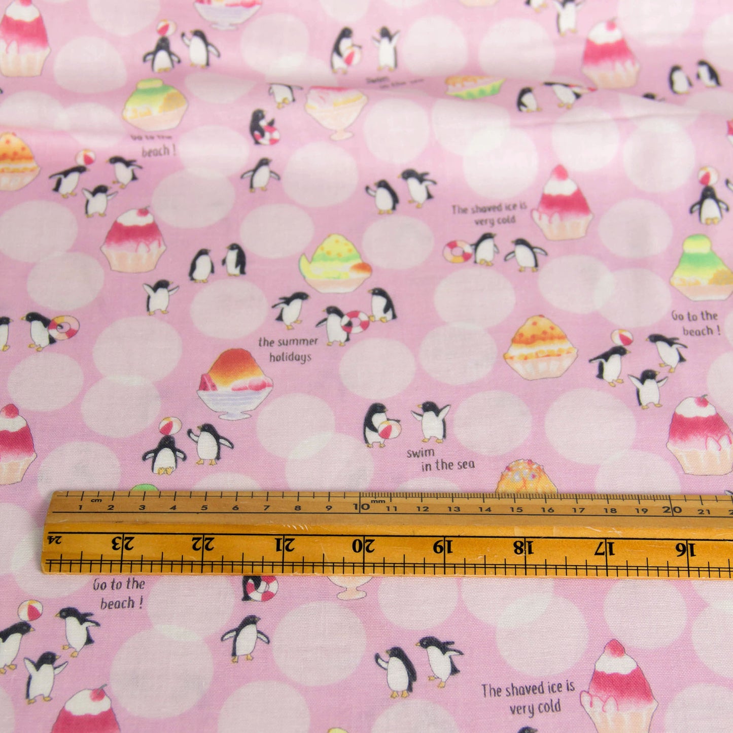 Cotton Double Gauze Fabric Cute Penguin Polka Dot Pink by the Yard