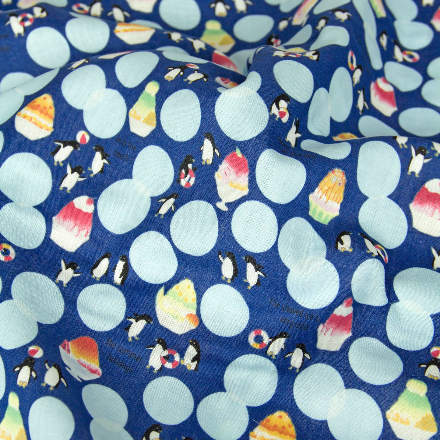 Cotton Double Gauze Fabric Cute Penguin Polka Dot Blue by the Yard