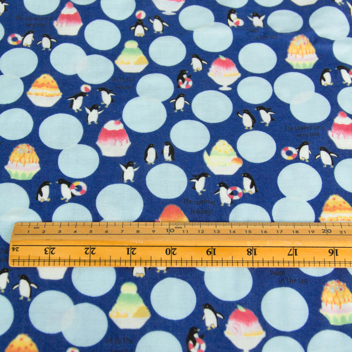 Cotton Double Gauze Fabric Cute Penguin Polka Dot Blue by the Yard