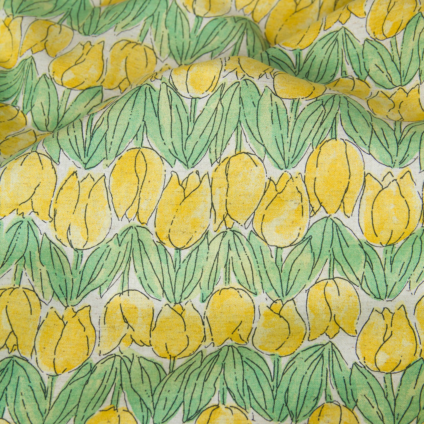 Lightweight Cotton Linen Fabric Tulip Print Yellow by the Yard