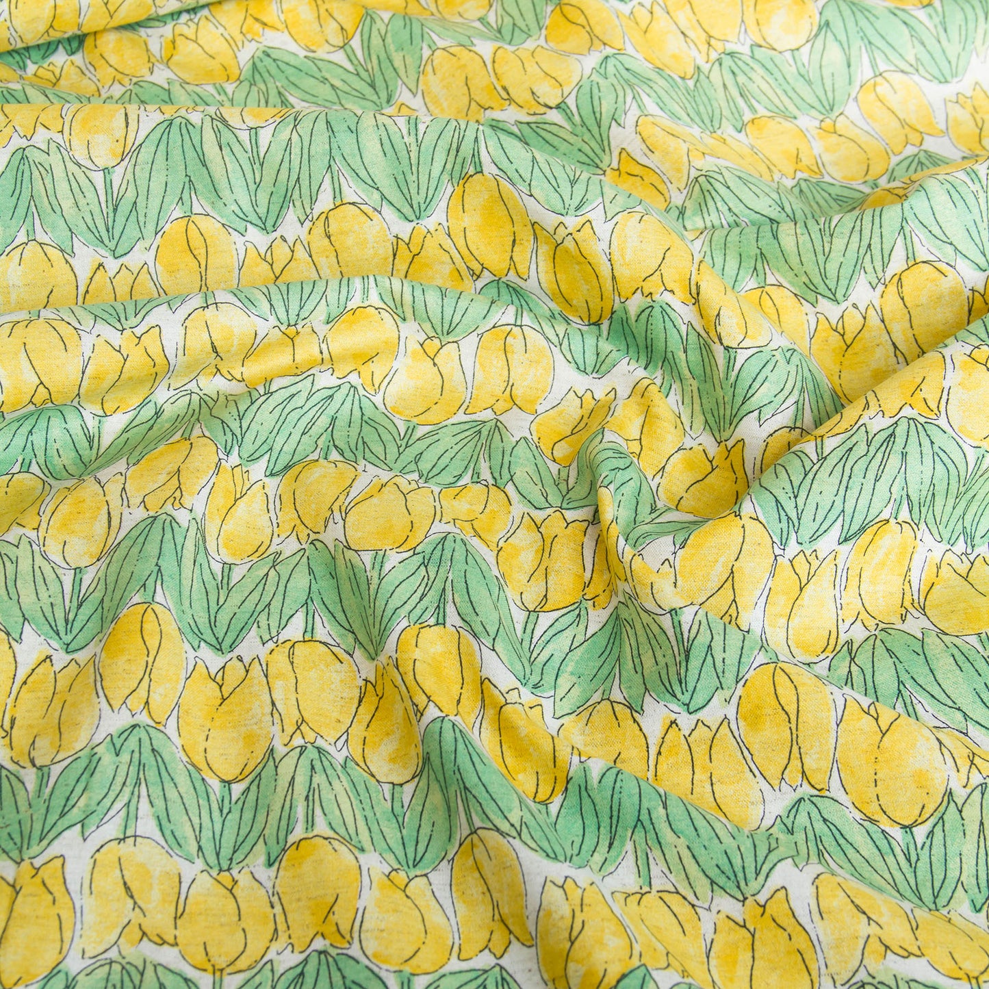 Lightweight Cotton Linen Fabric Tulip Print Yellow by the Yard