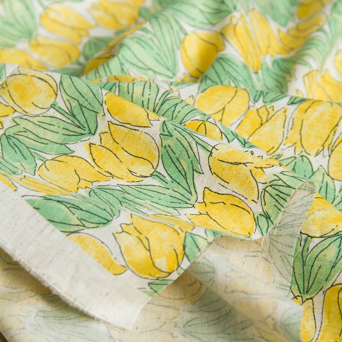 Lightweight Cotton Linen Fabric Tulip Print Yellow by the Yard