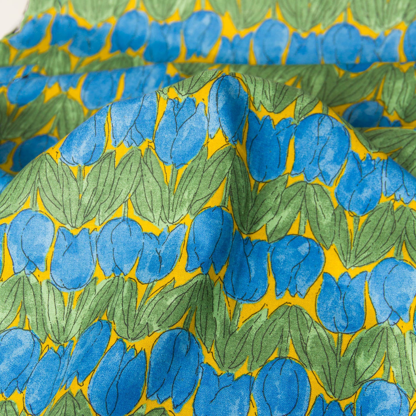 Lightweight Cotton Linen Fabric Tulip Print Blue by the Yard
