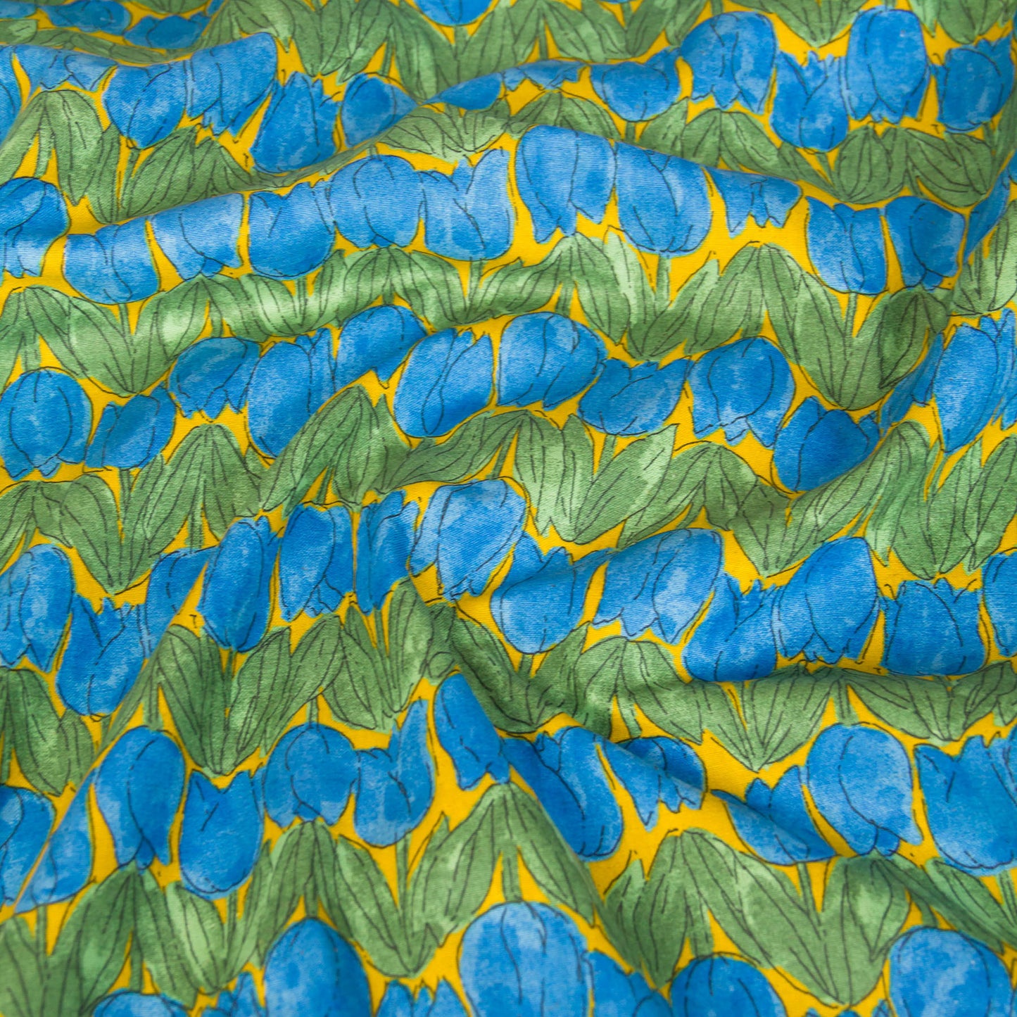 Lightweight Cotton Linen Fabric Tulip Print Blue by the Yard