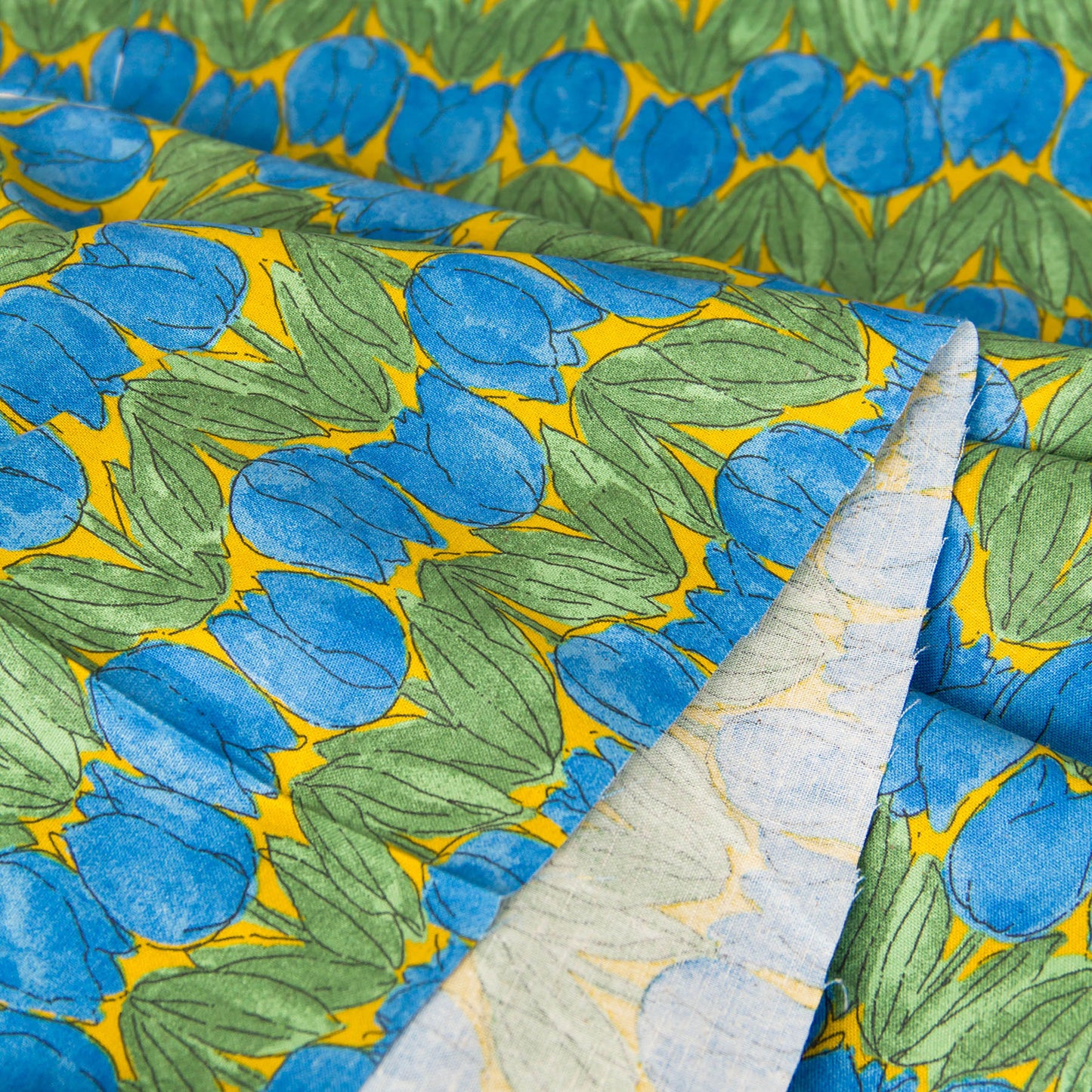 Lightweight Cotton Linen Fabric Tulip Print Blue by the Yard