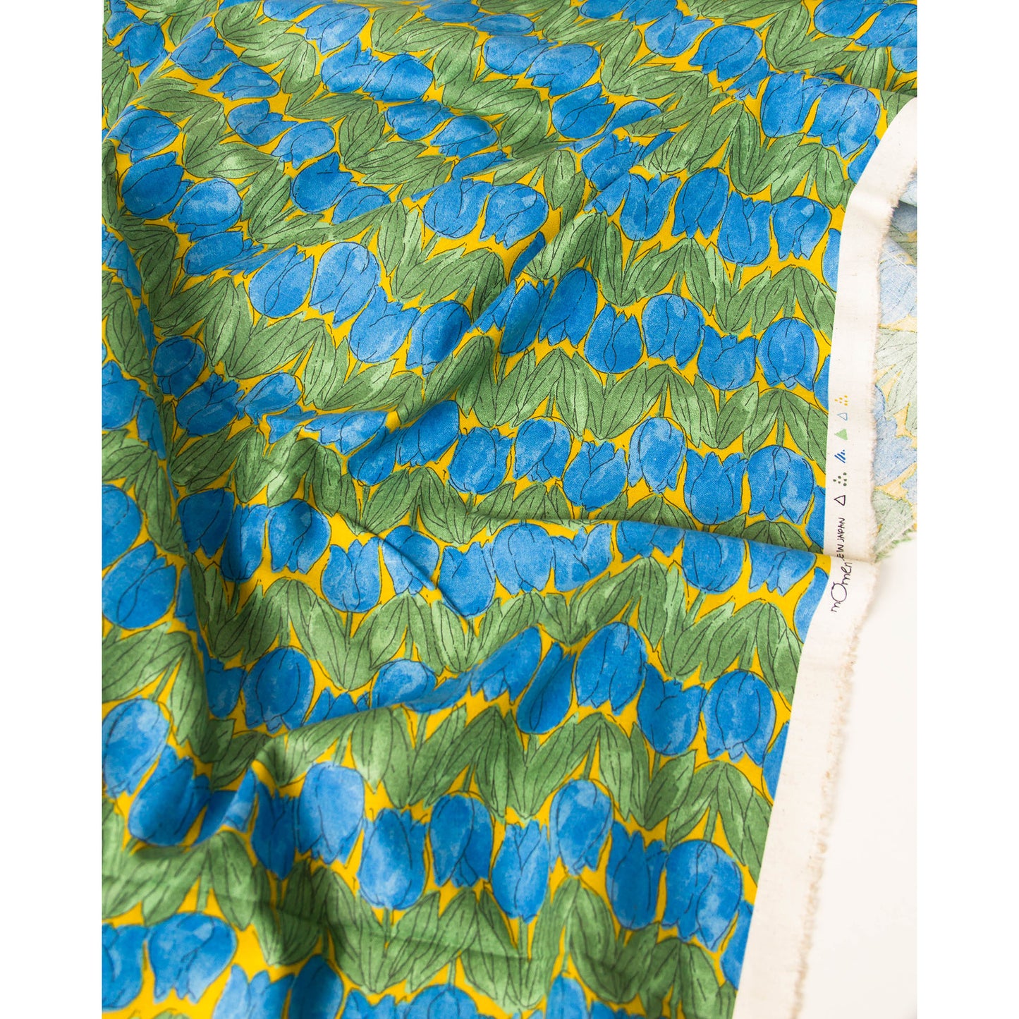 Lightweight Cotton Linen Fabric Tulip Print Blue by the Yard