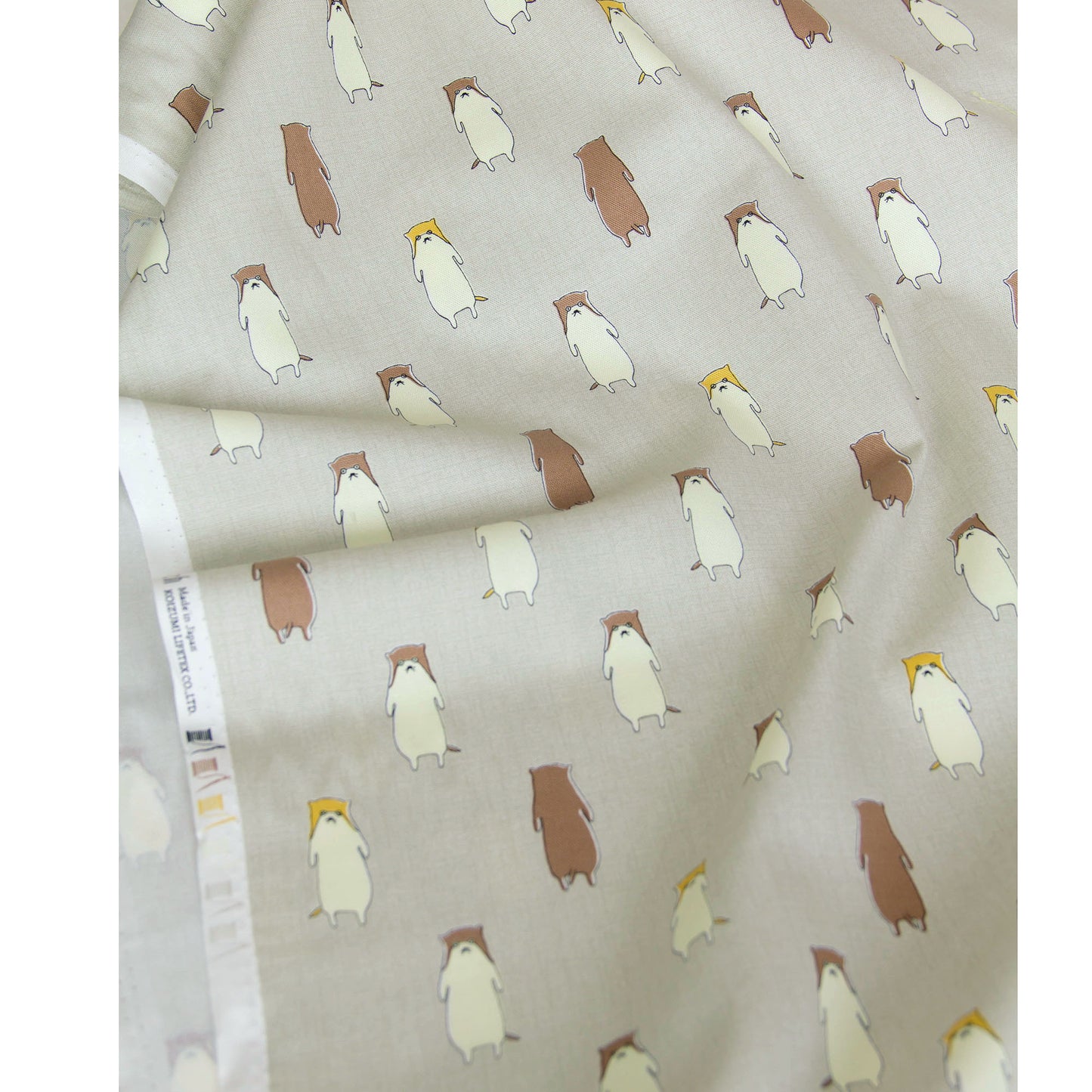Cute Otter Print Oxford Cotton Fabric Beige by the Yard
