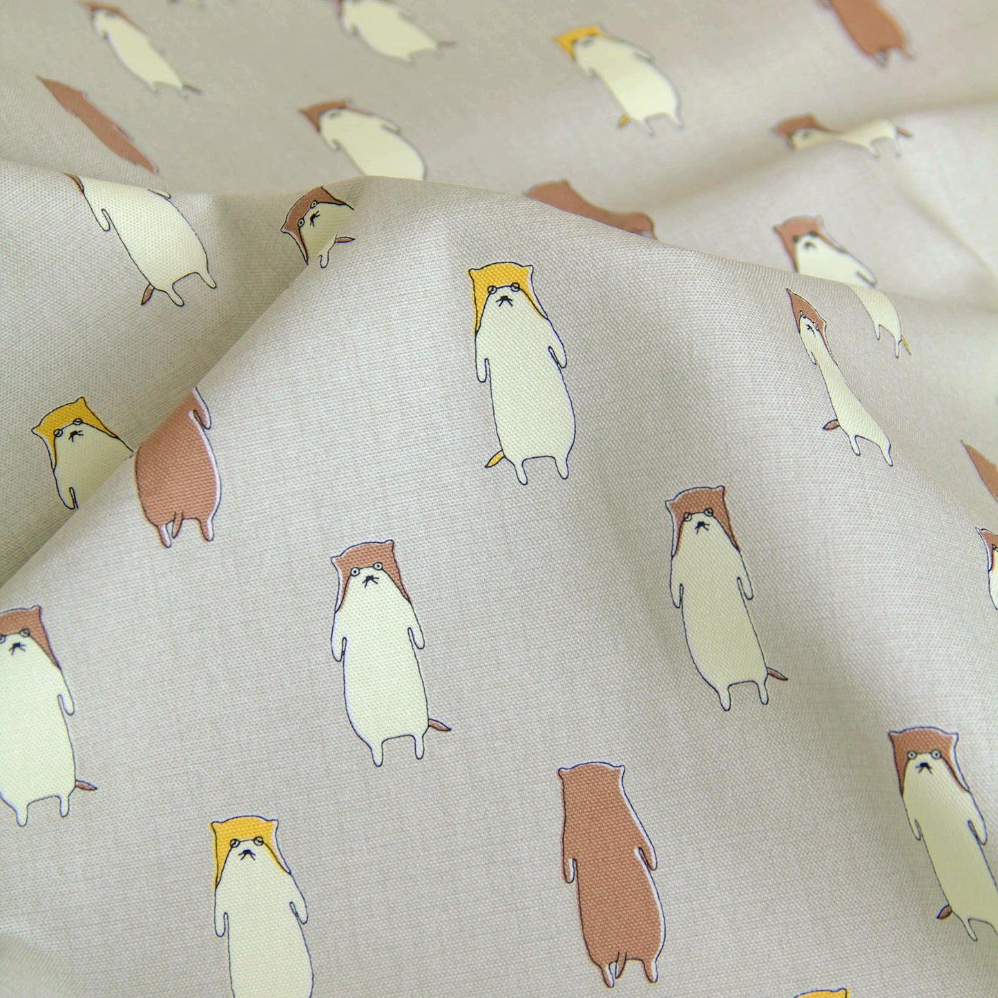 Cute Otter Print Oxford Cotton Fabric Beige by the Yard