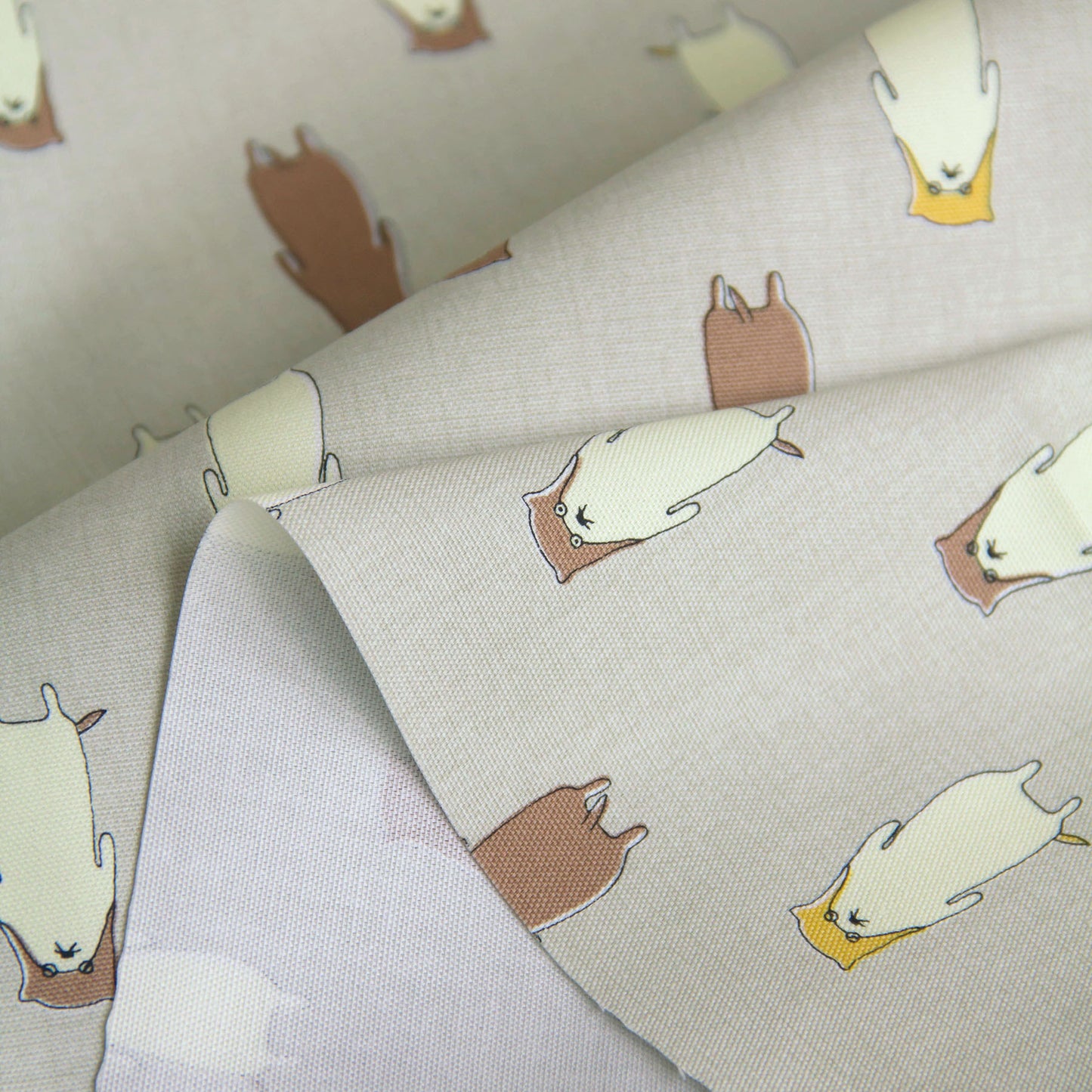 Cute Otter Print Oxford Cotton Fabric Beige by the Yard