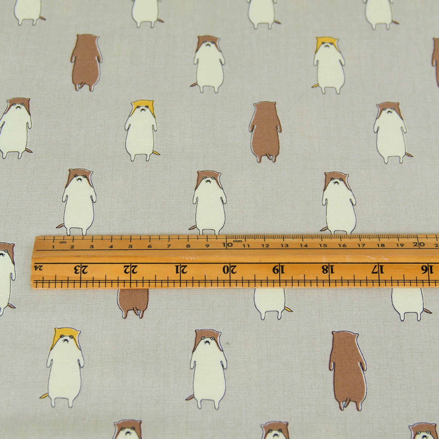 Cute Otter Print Oxford Cotton Fabric Beige by the Yard