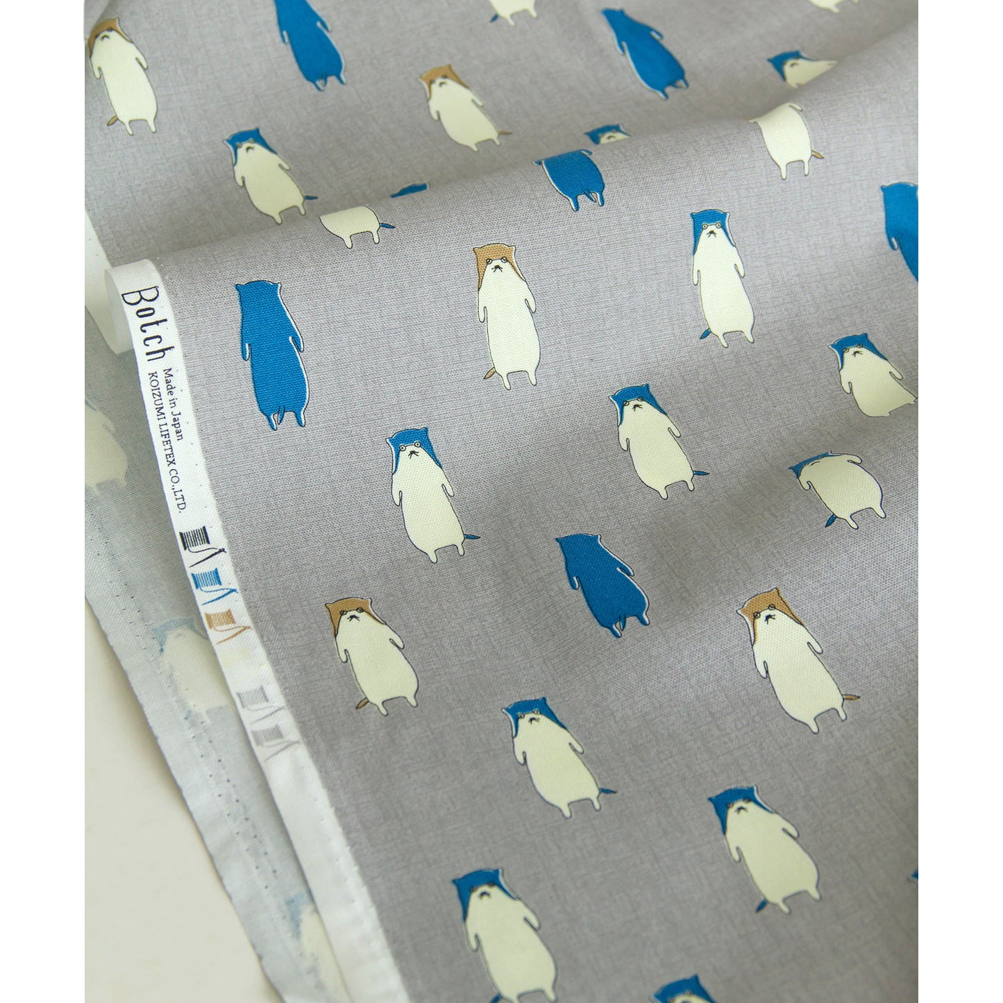 Cute Otter Print Oxford Cotton Fabric Gray by the Yard