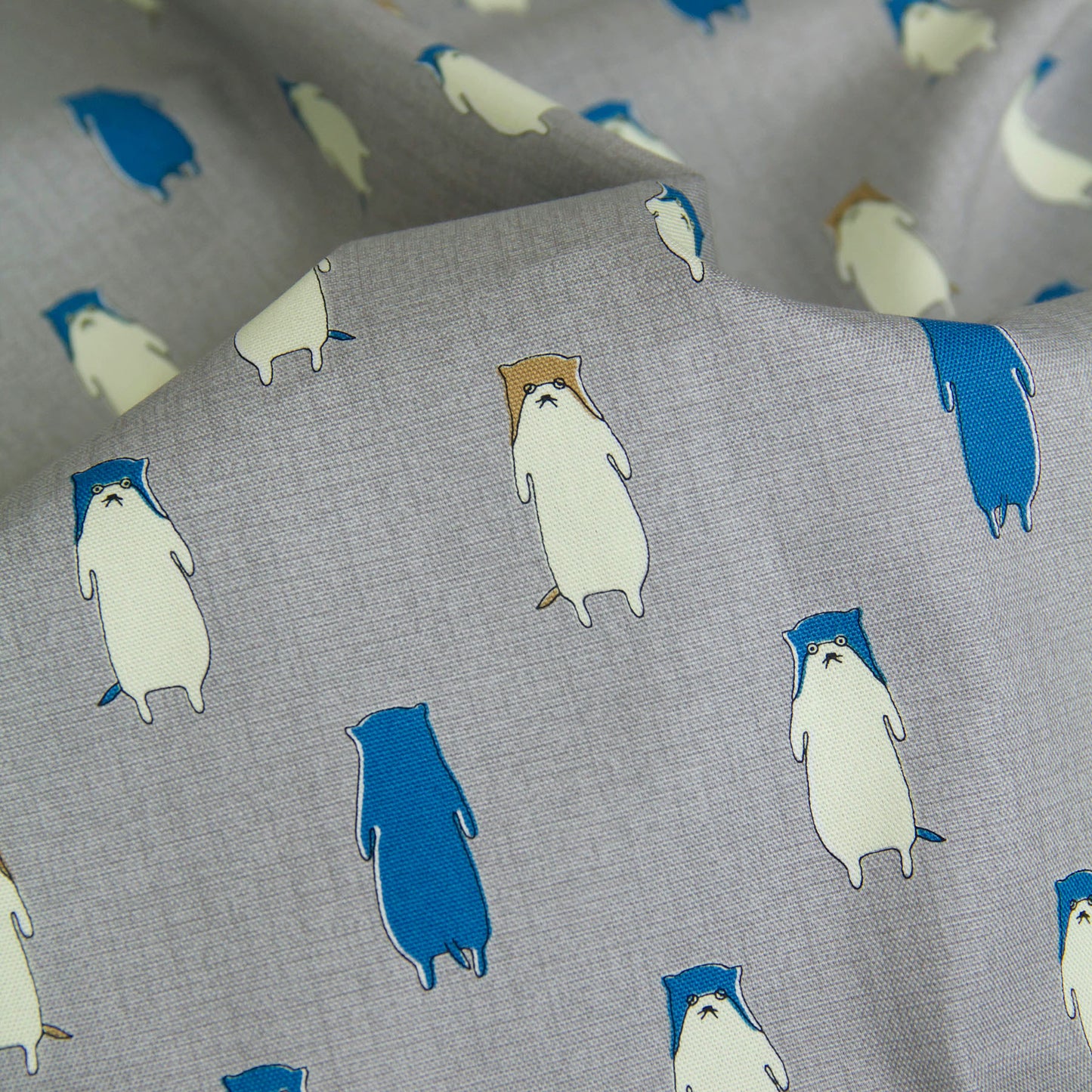 Cute Otter Print Oxford Cotton Fabric Gray by the Yard