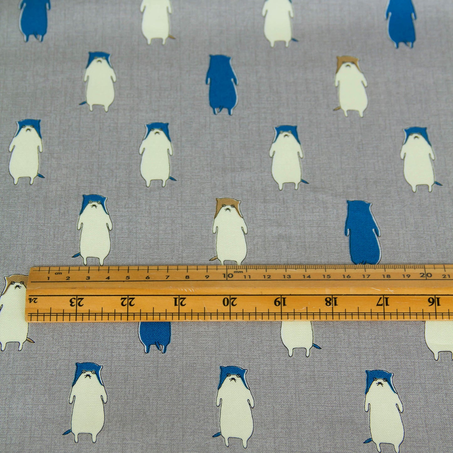 Cute Otter Print Oxford Cotton Fabric Gray by the Yard