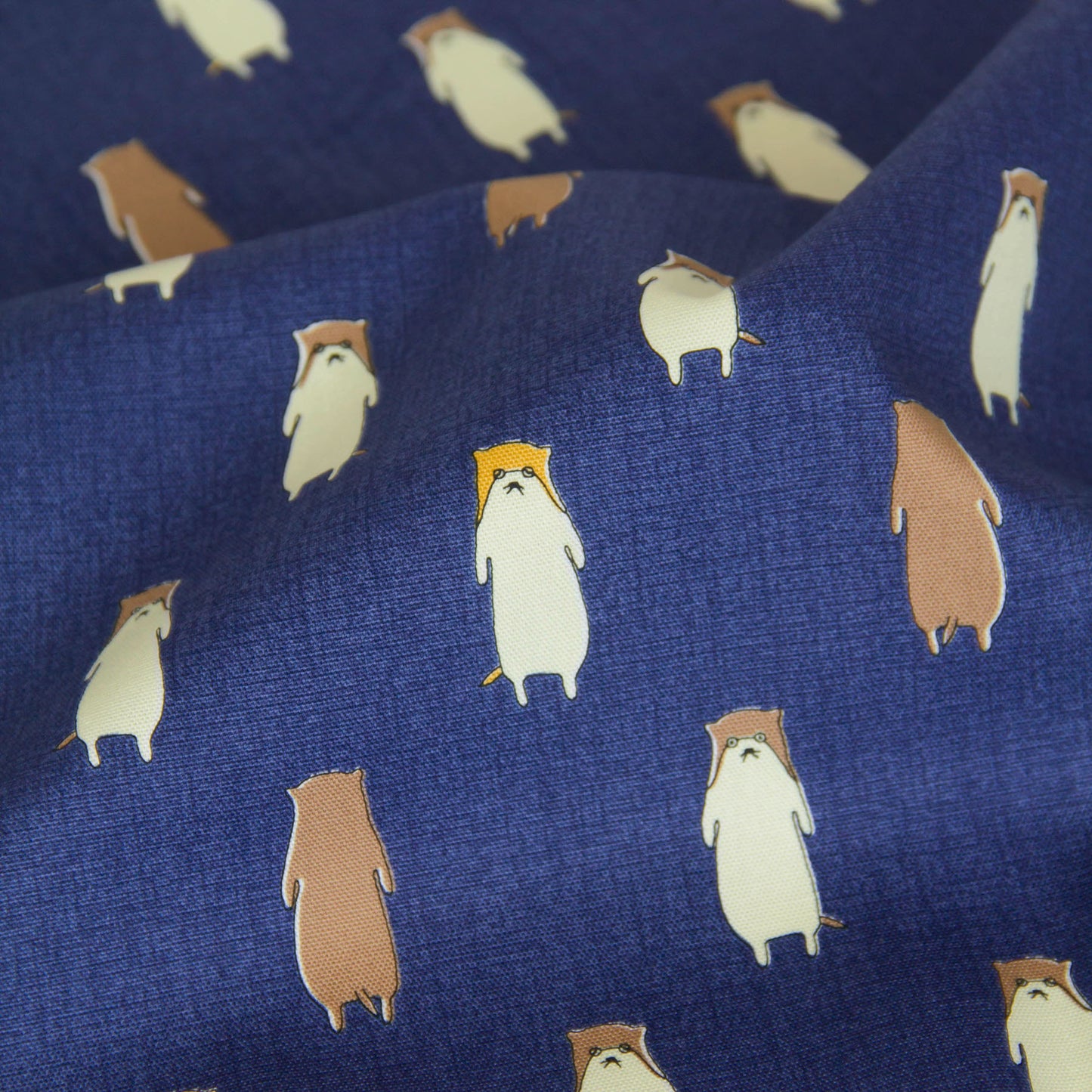 Cute Otter Print Oxford Cotton Fabric Dark Blue by the Yard