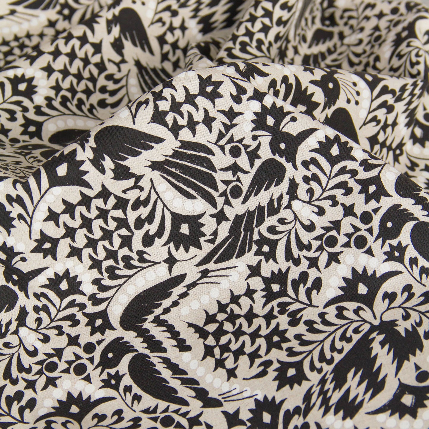 Lightweight Cotton Linen Fabric Bird Black by the Yard