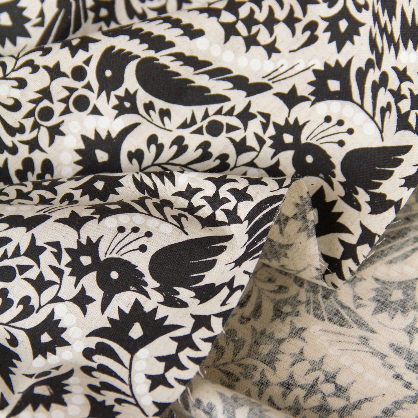 Lightweight Cotton Linen Fabric Bird Black by the Yard