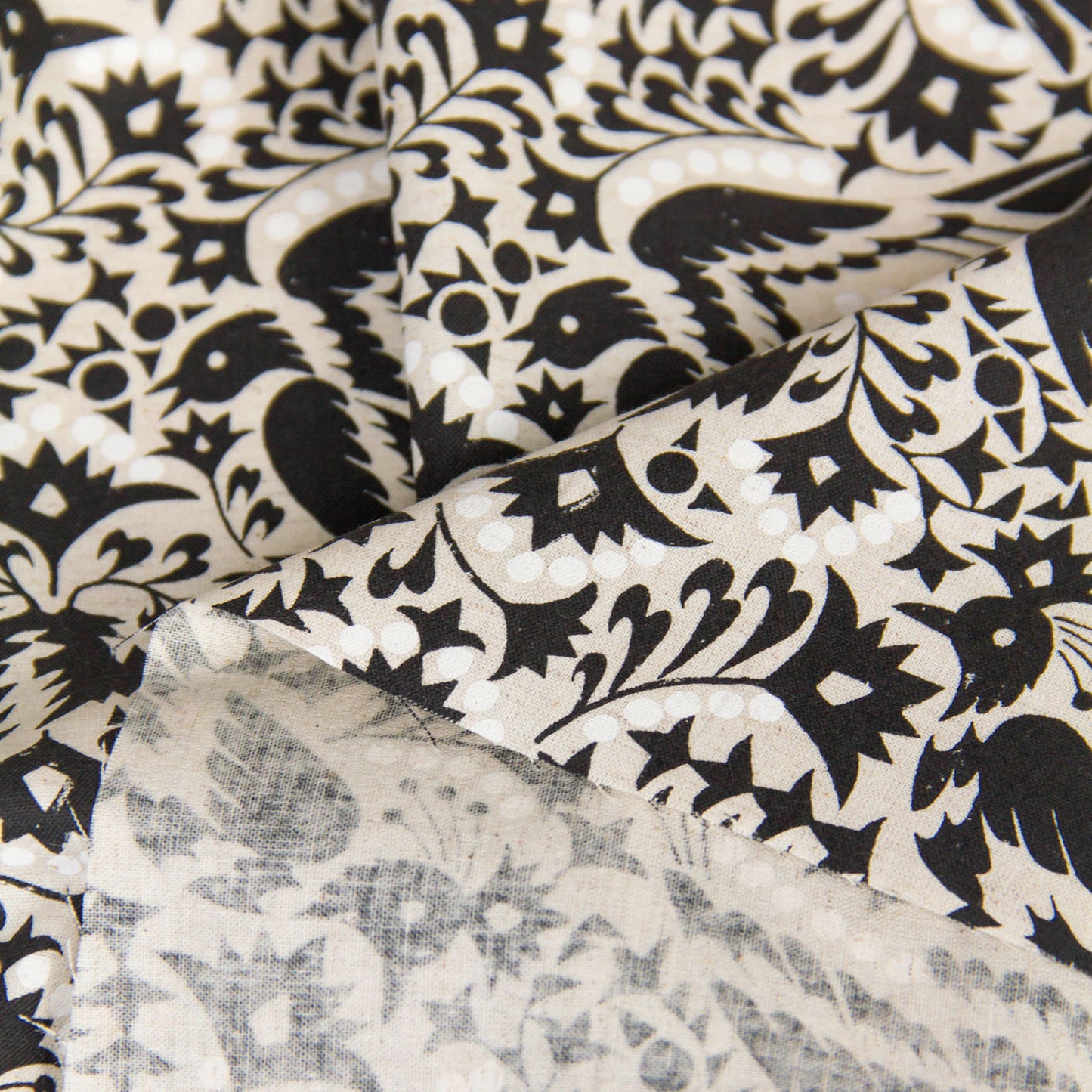 Lightweight Cotton Linen Fabric Bird Black by the Yard
