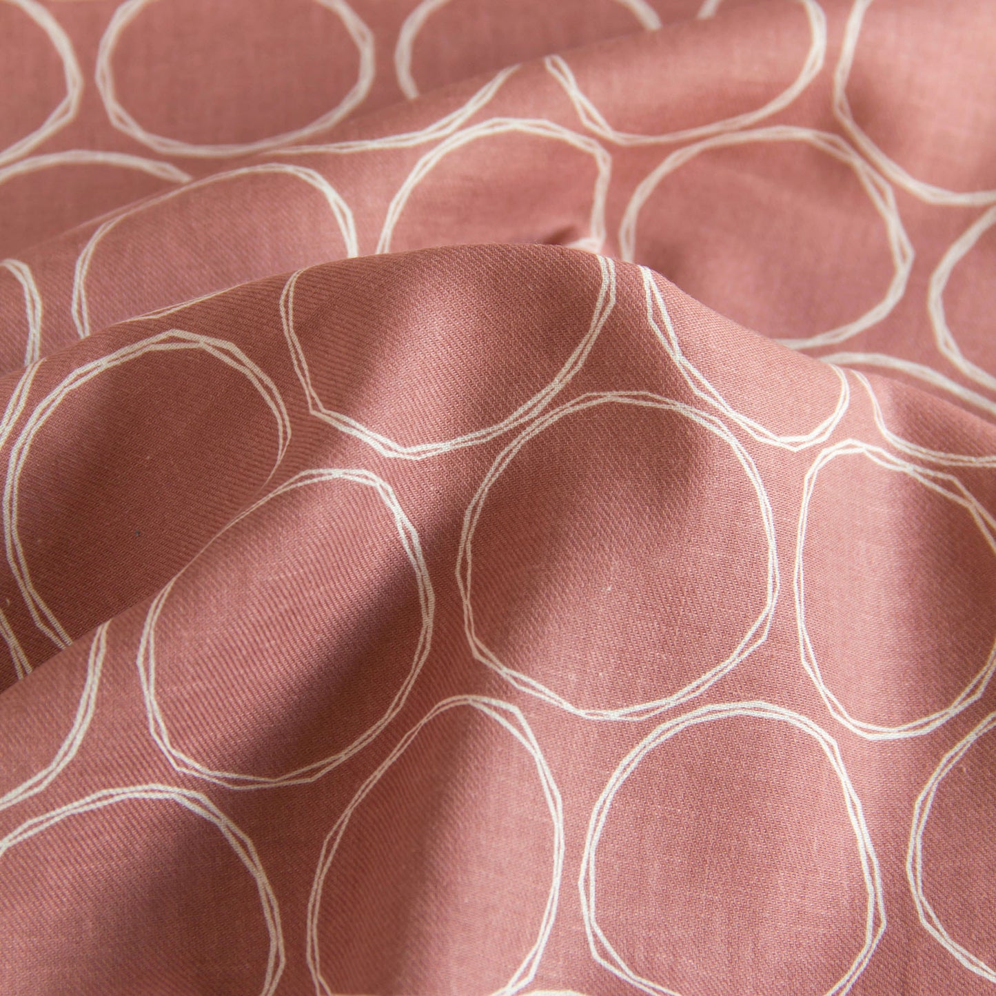 Soft Cotton Linen Fabric Hand-Drawn Circles Dusty Rose by the Yard
