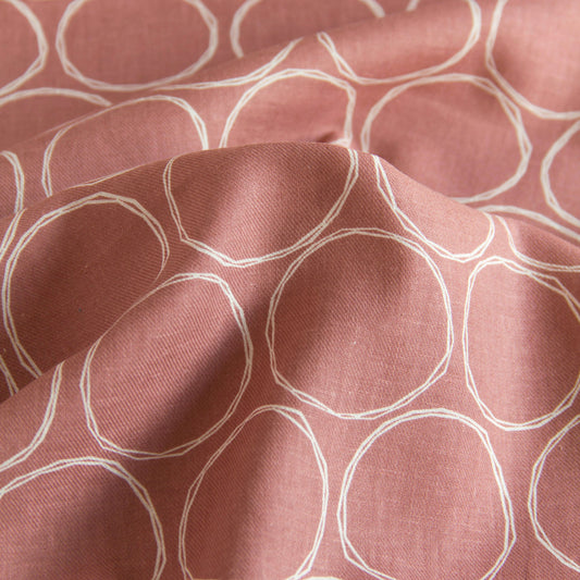 Soft Cotton Linen Fabric Hand-Drawn Circles Dusty Rose by the Yard