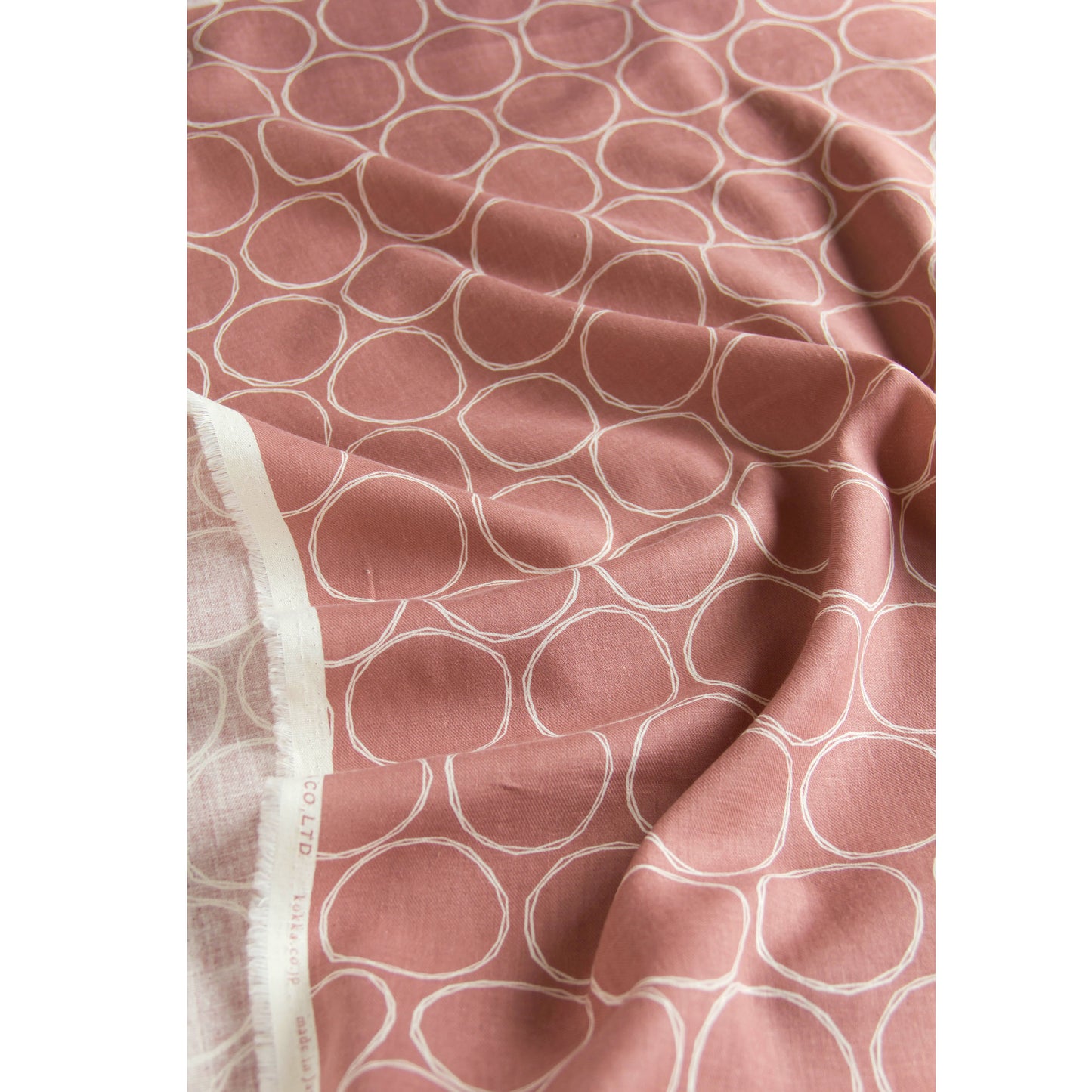 Soft Cotton Linen Fabric Hand-Drawn Circles Dusty Rose by the Yard