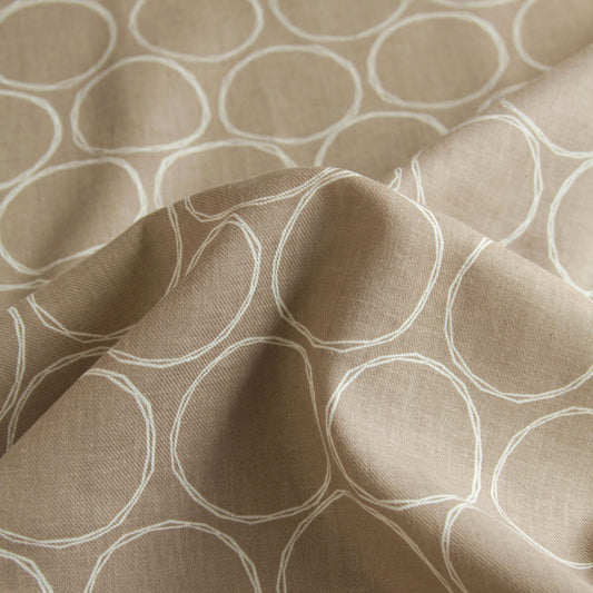 Soft Cotton Linen Fabric Hand-Drawn Circles Taupe by the Yard