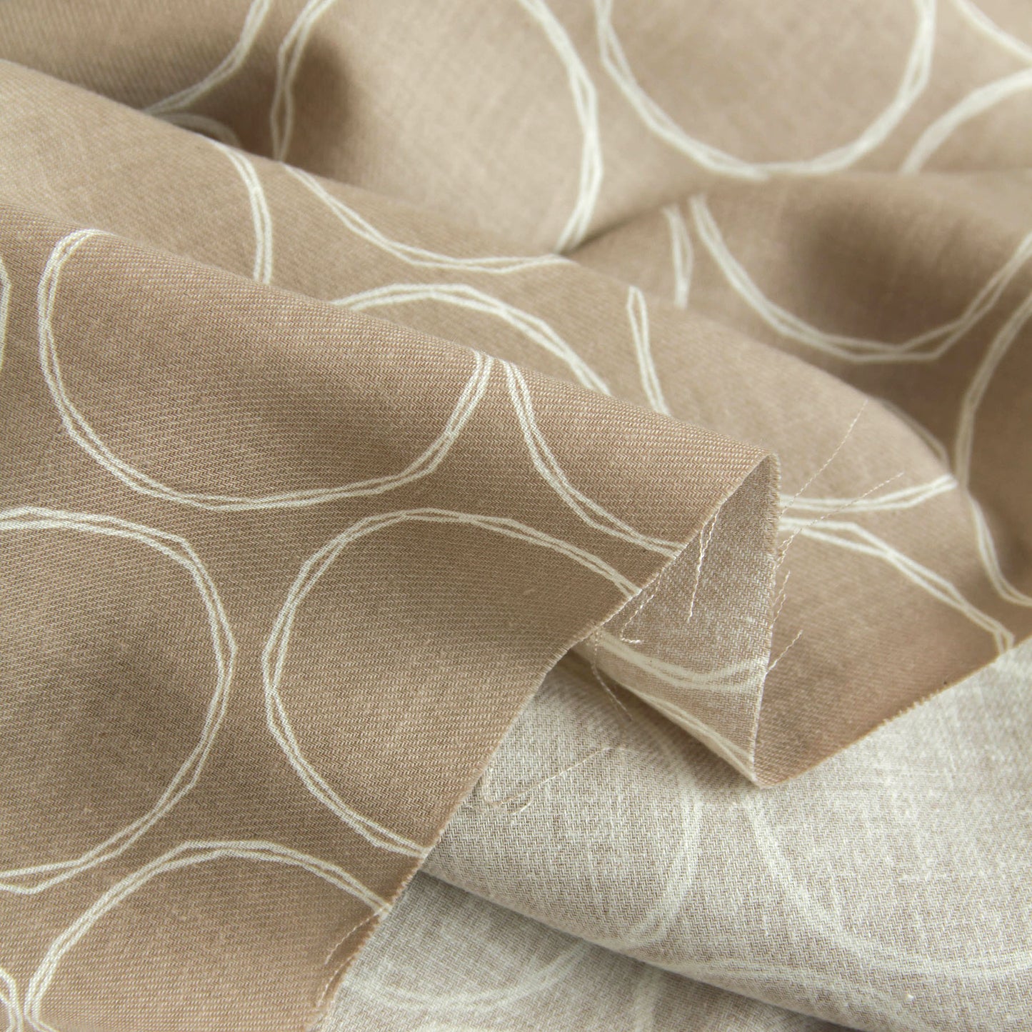 Soft Cotton Linen Fabric Hand-Drawn Circles Taupe by the Yard