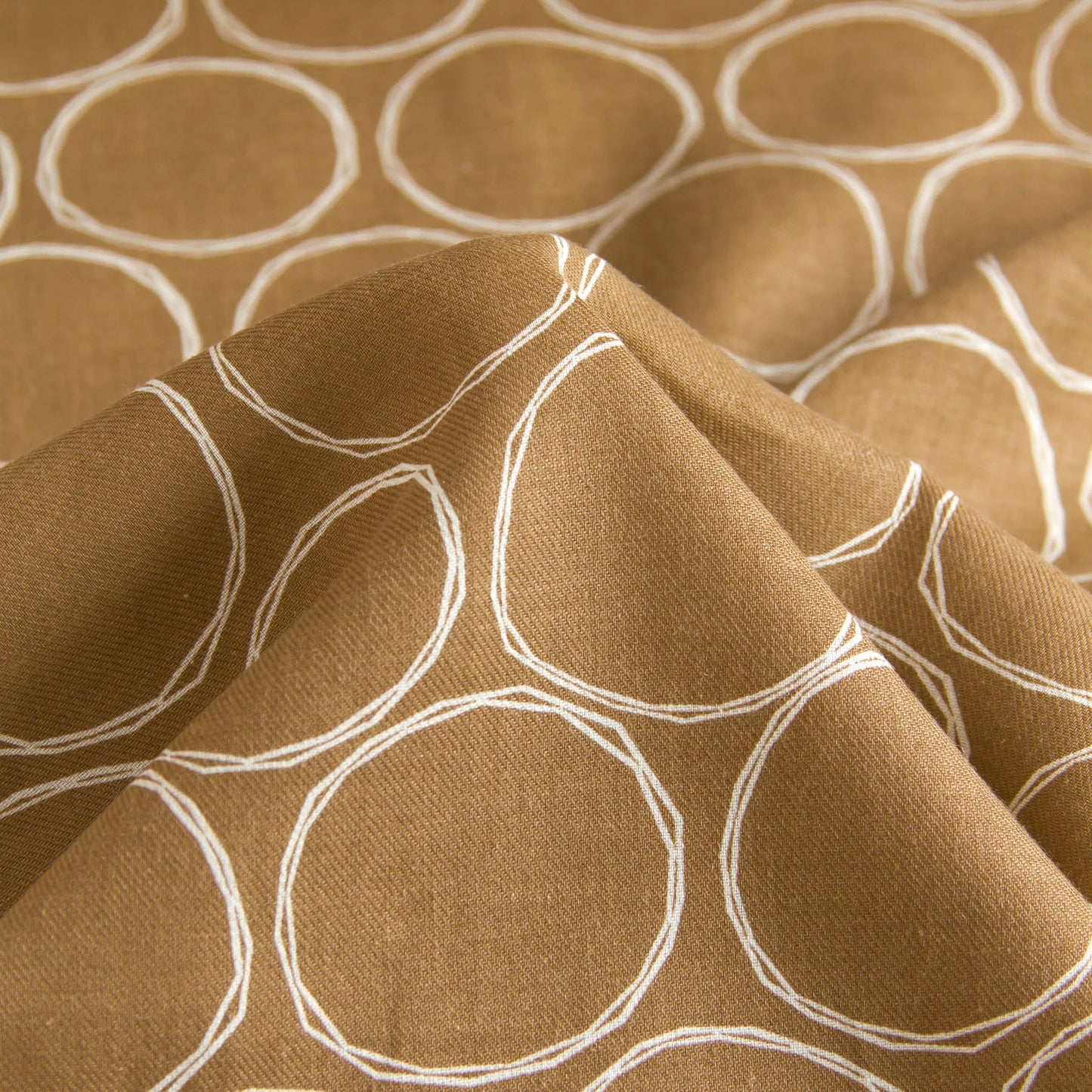 Soft Cotton Linen Fabric Hand-Drawn Circles Brown by the Yard