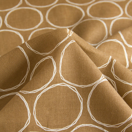 Soft Cotton Linen Fabric Hand-Drawn Circles Brown by the Yard