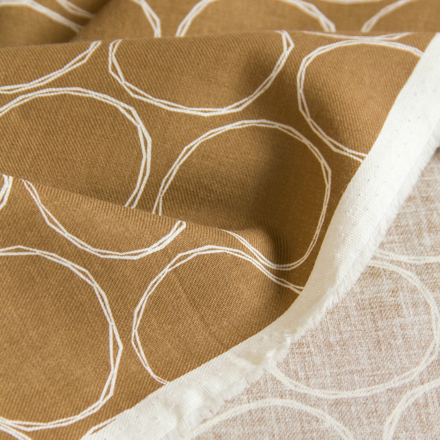 Soft Cotton Linen Fabric Hand-Drawn Circles Brown by the Yard