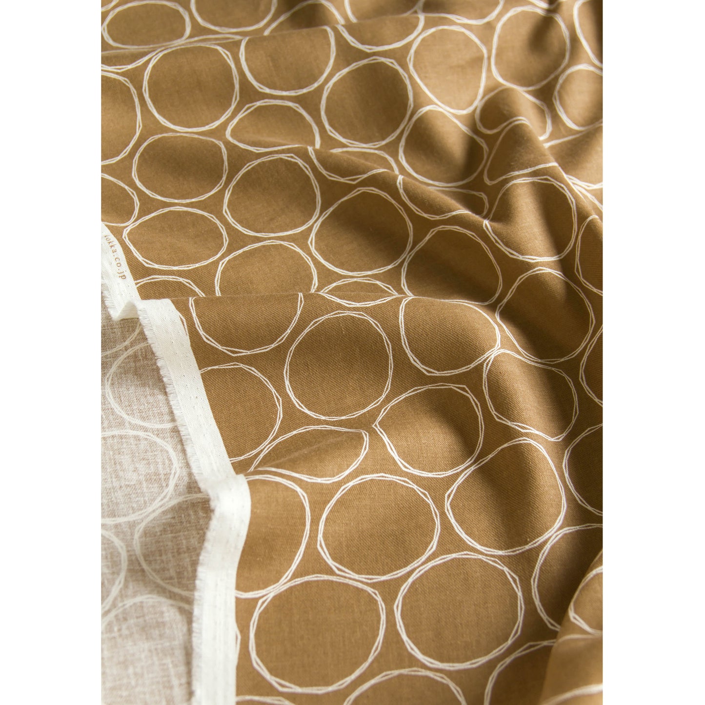 Soft Cotton Linen Fabric Hand-Drawn Circles Brown by the Yard