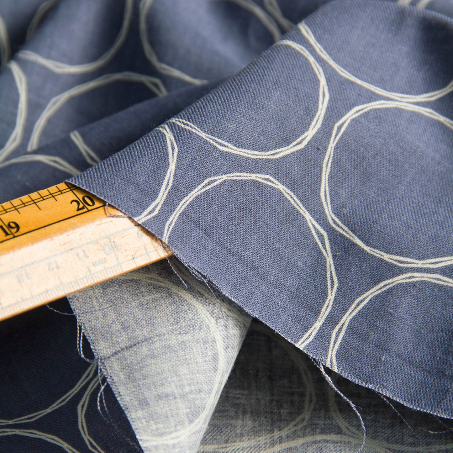 Soft Cotton Linen Fabric Hand-Drawn Circles Gray Blue by the Yard