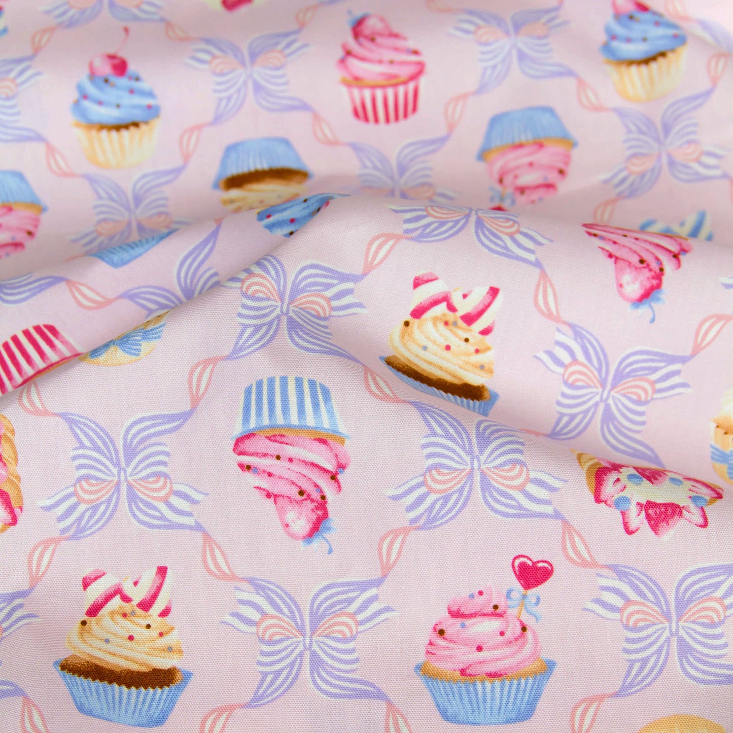 Oxford Cotton Fabric Cupcake Bow Pink by the Yard
