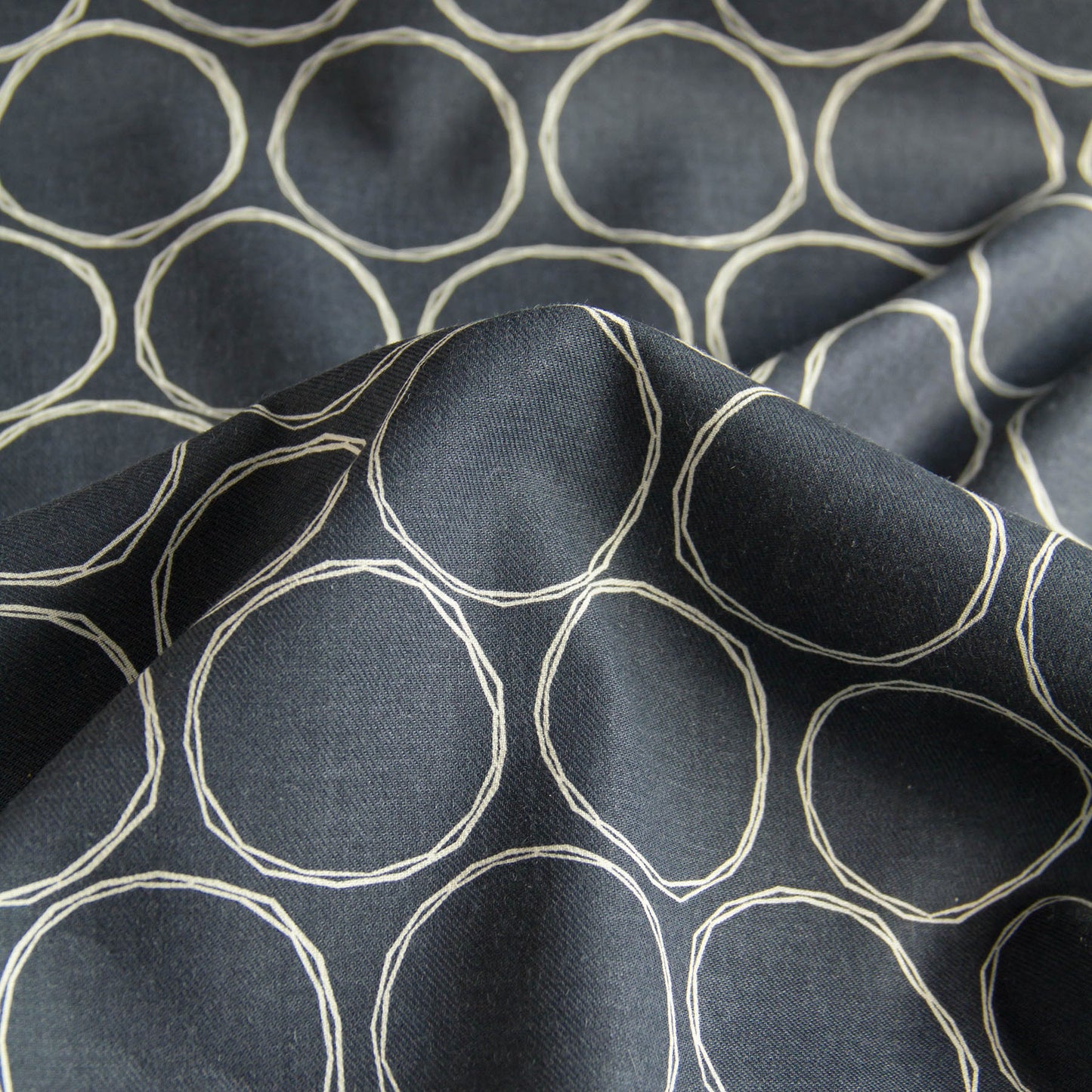 Soft Cotton Linen Fabric Hand-Drawn Circles Black Iris by the Yard