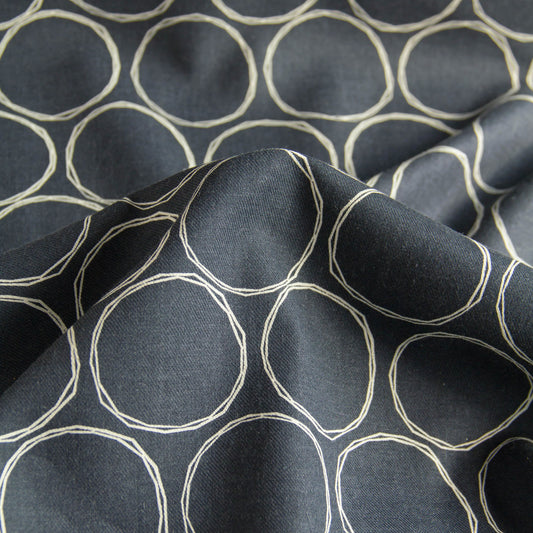 Soft Cotton Linen Fabric Hand-Drawn Circles Black Iris by the Yard