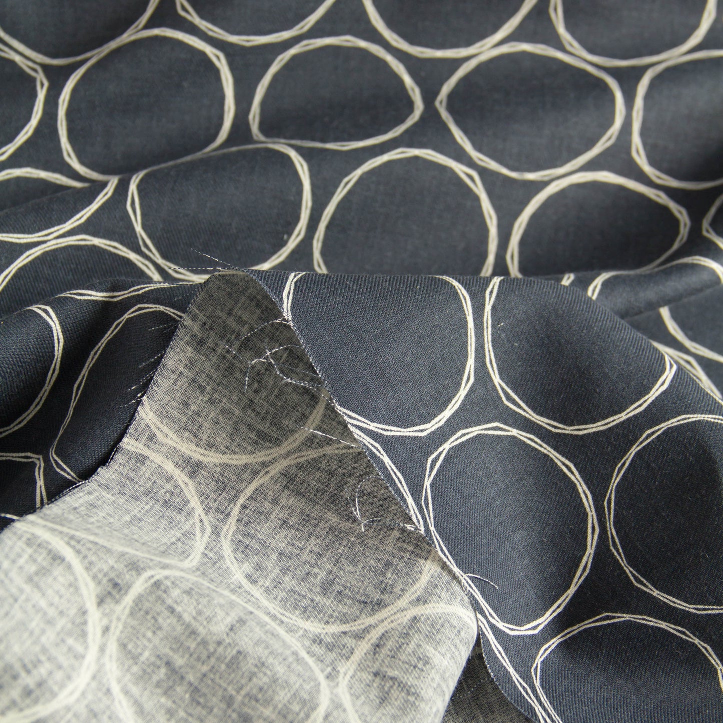 Soft Cotton Linen Fabric Hand-Drawn Circles Black Iris by the Yard