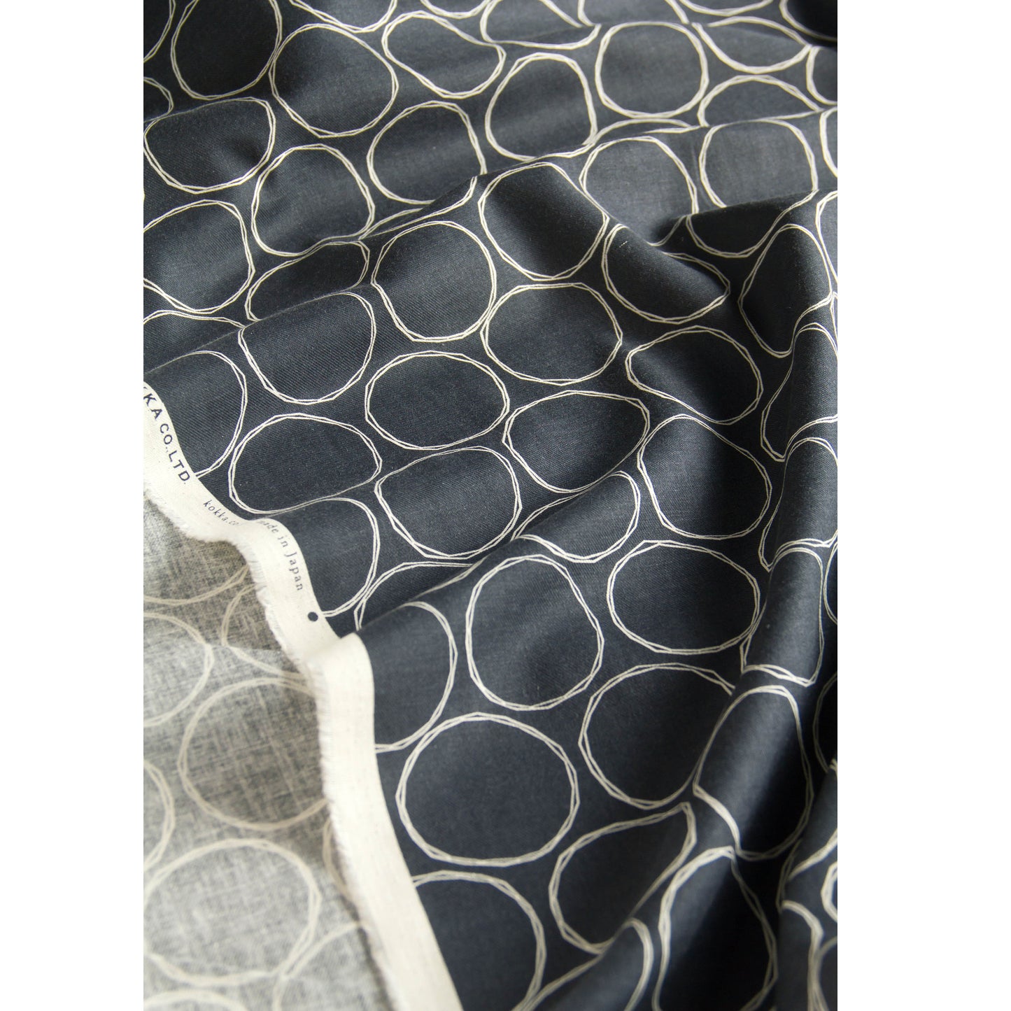 Soft Cotton Linen Fabric Hand-Drawn Circles Black Iris by the Yard
