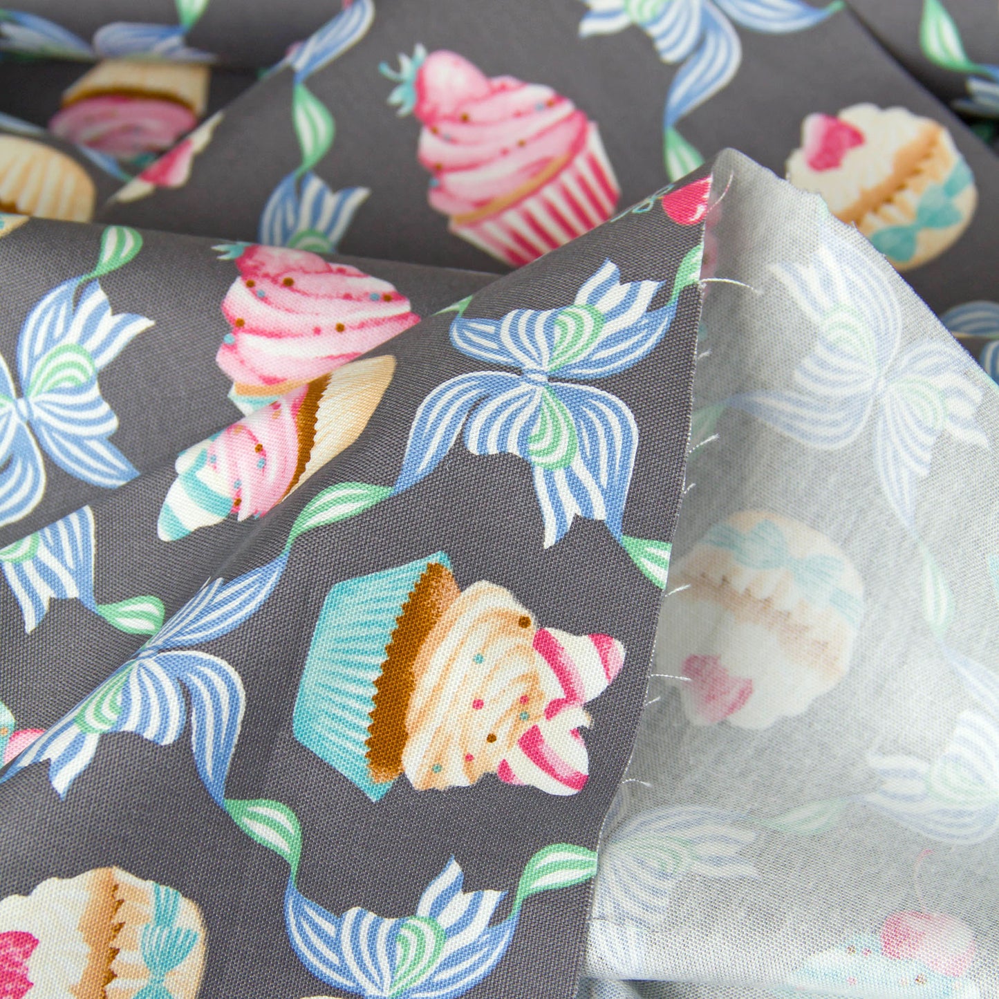 Oxford Cotton Fabric Cupcake Bow Gray by the Yard