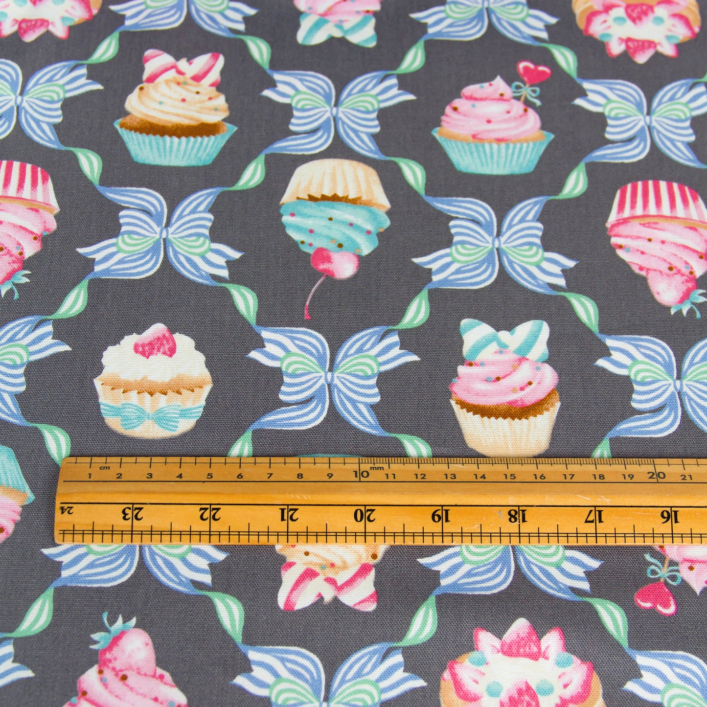 Oxford Cotton Fabric Cupcake Bow Gray by the Yard